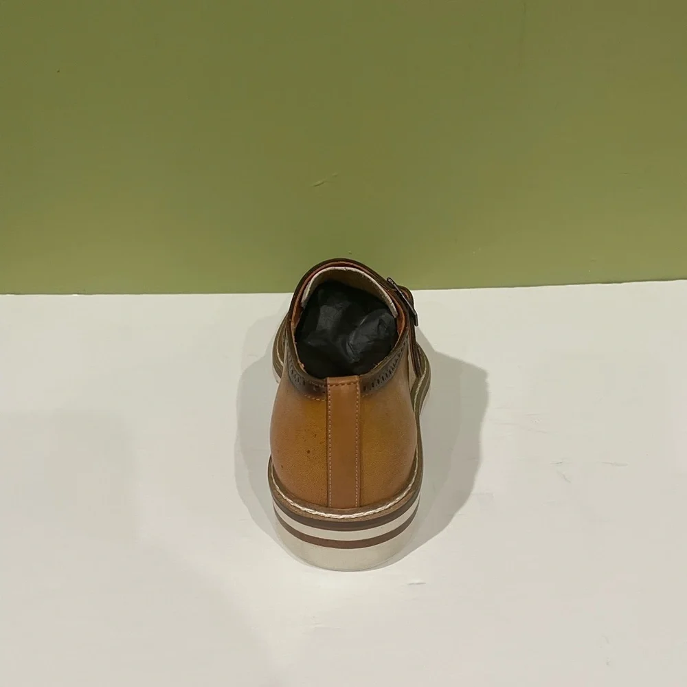 Mezlan shoes wing tip monk strap leather calf camel/bone 8